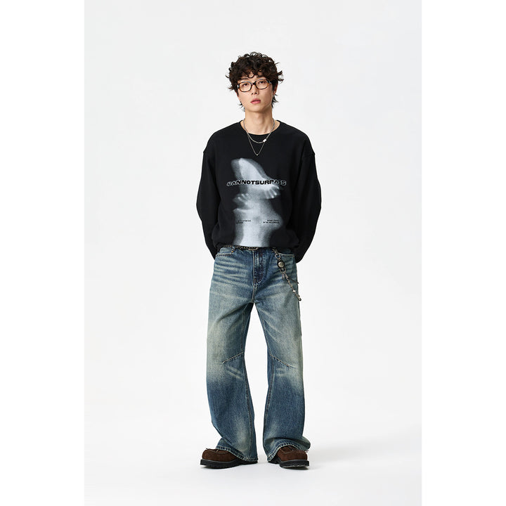 Unisex Oversize-Langarmshirt mit surrealem Photoprint und gerippten Bündchen Drune