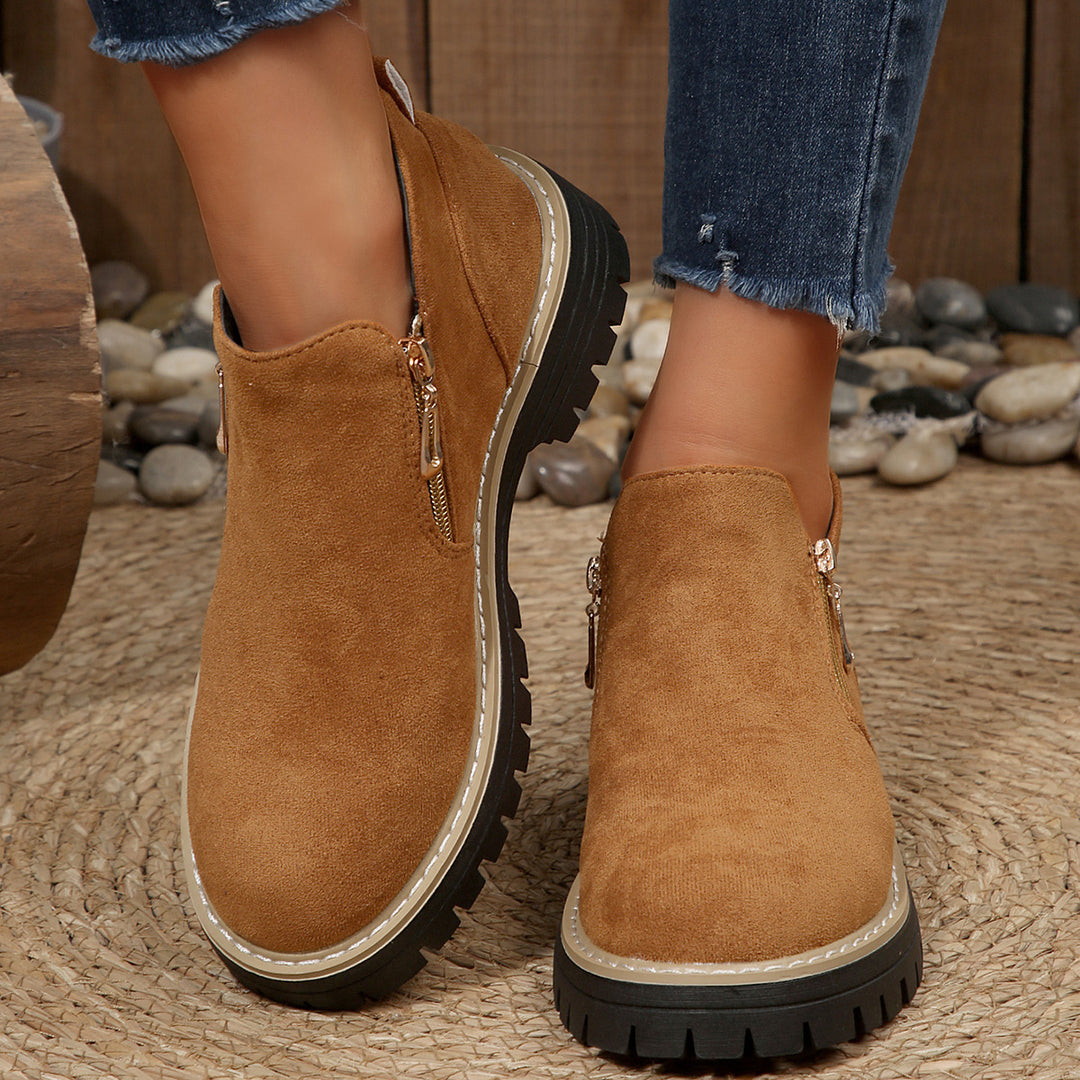 Damen Ankle-Boots mit Profilsohle, seitlichem Reißverschluss und gepolstertem Komfortschaft Drune