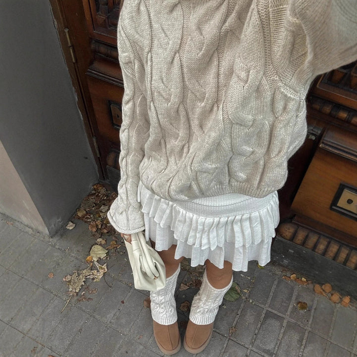 Damen Grob gestrickter Pullover mit modischem Zopfdesign Drune
