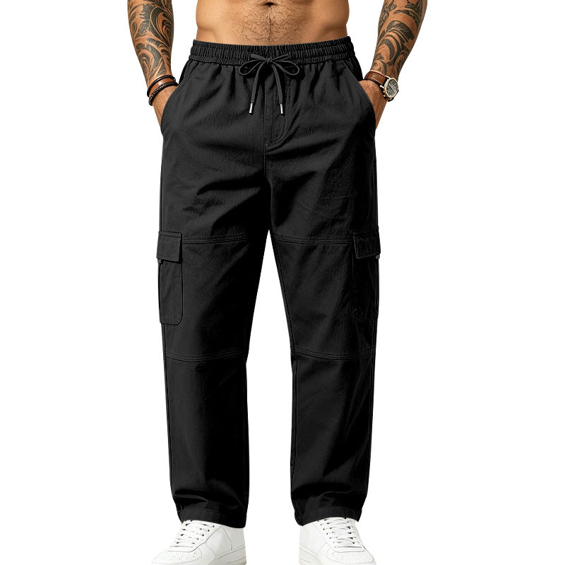 Herren locker geschnittene multifunktionale Cargohose aus Baumwollmischung mit Kordelbund Drune