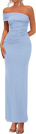 Damen Elegantes Maxi-Kleid mit schulterfreiem Design und raffinierten Drapierungen Drune