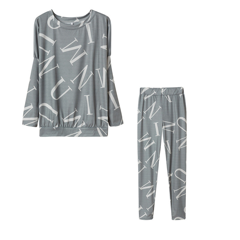 Damen Pyjama-Set mit langärmligem Oberteil und elastischen Hosen Drune