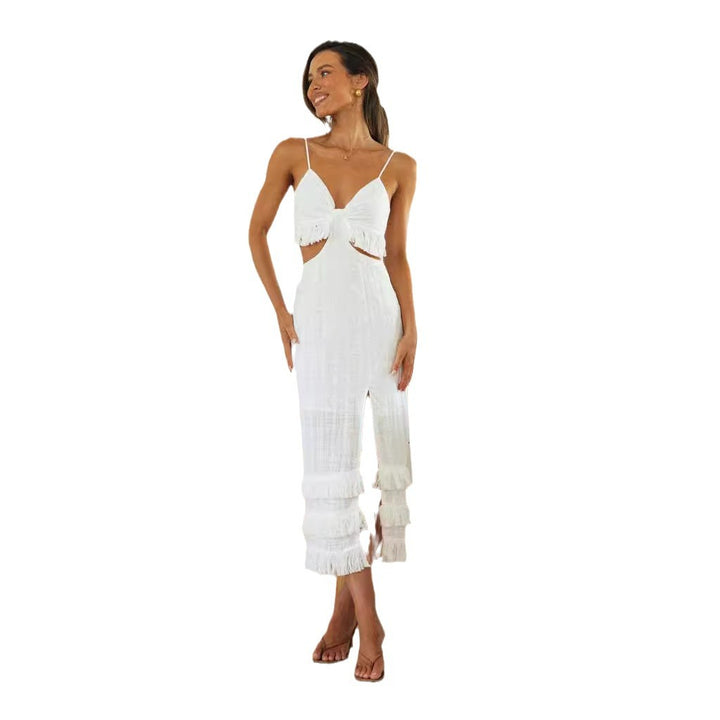 Damen Maxikleid mit Fransen und Schnittdetails Drune