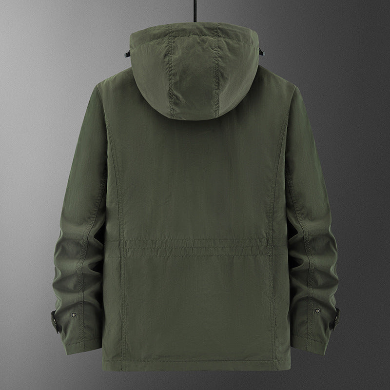 Herren Technische Feldjacke mit Kapuze, Multifunktionstaschen und atmungsaktivem Meshfutter Drune