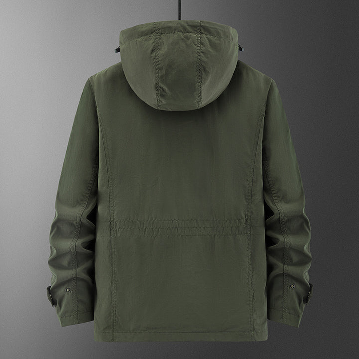Herren Technische Feldjacke mit Kapuze, Multifunktionstaschen und atmungsaktivem Meshfutter Drune