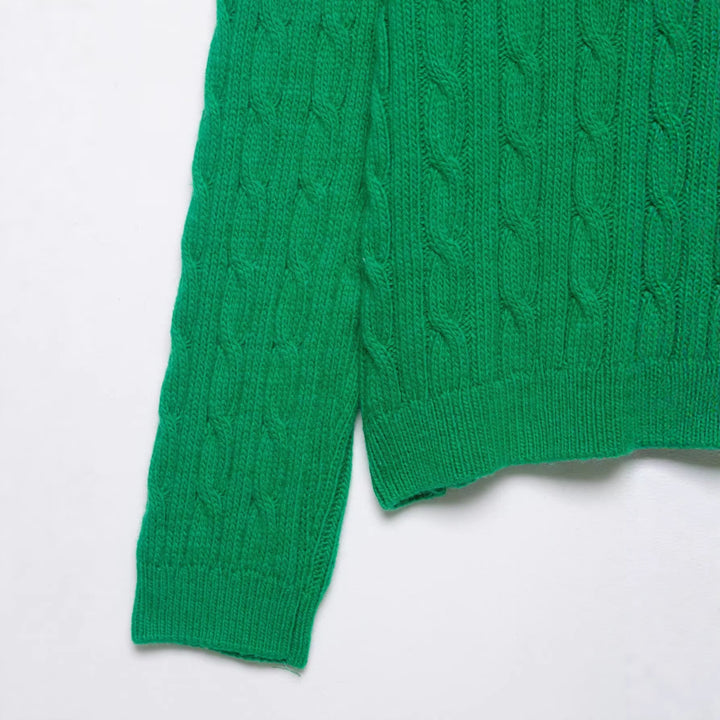 Damen Grobgestrickter Zopfstrick-Pullover mit V-Ausschnitt und kurzem Boxy-Schnitt Drune