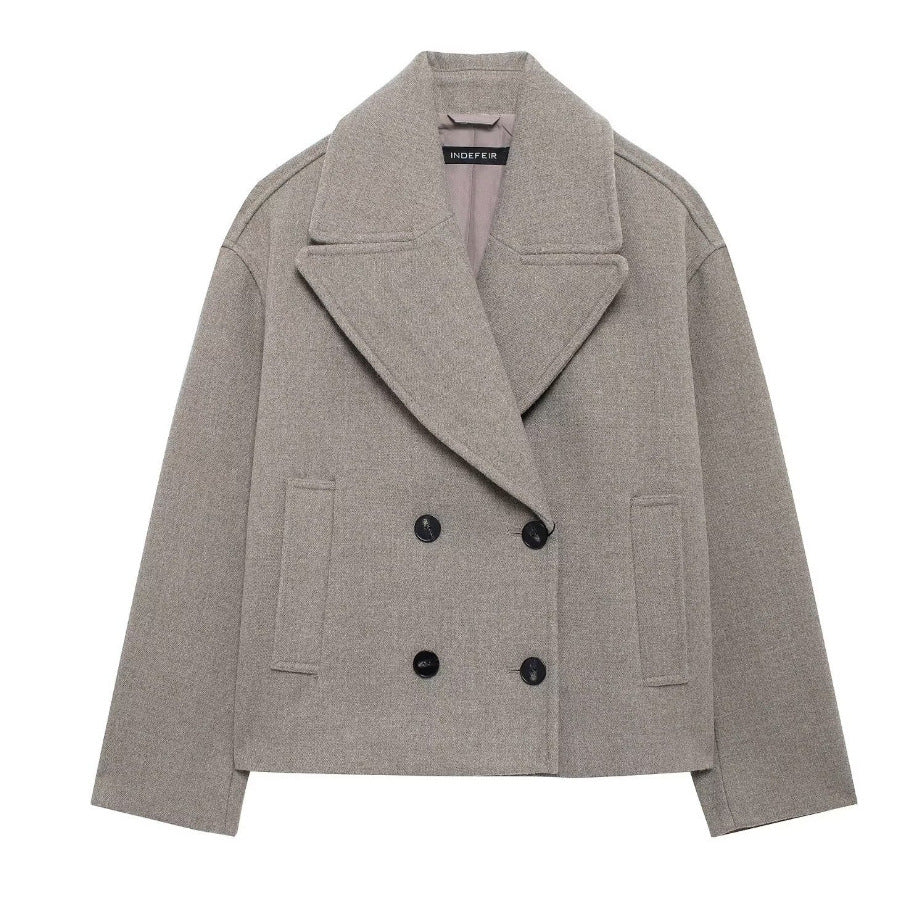 Damen 300+ Cropped doppeltreihiger Wollmix‑Blouson mit weitem Revers Drune