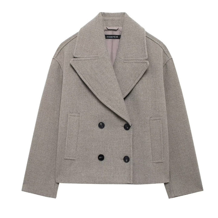 Damen 300+ Cropped doppeltreihiger Wollmix‑Blouson mit weitem Revers Drune
