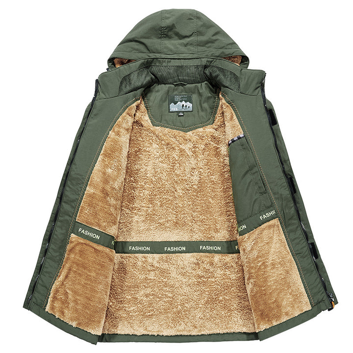 Herren Warme Gefütterte Winterjacke mit Kapuze und Teddyfutter Drune