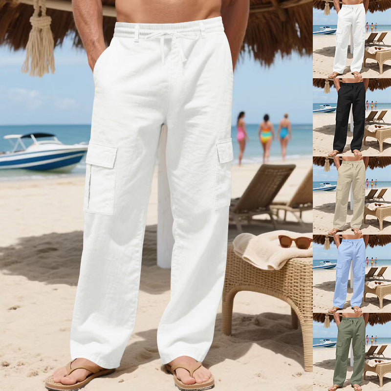 Herren Relaxed-Fit Cargo-Strandhose mit elastischem Bund und aufgesetzten Klappentaschen Drune