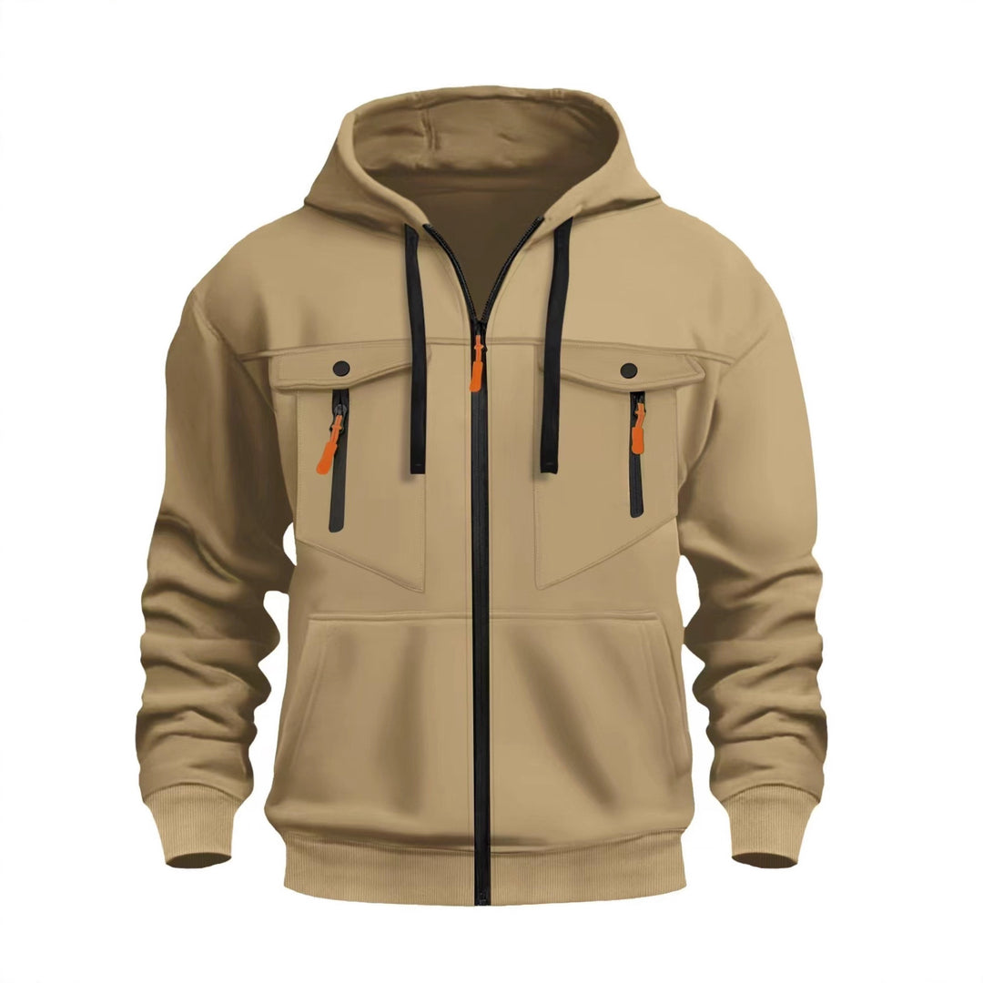 Herren Kapuzen-Sweatjacke mit durchgehendem Reißverschluss, zwei zip-Brusttaschen und ergonomischen Bündchen Drune