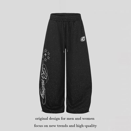 Damen Extraweite Palazzo‑Sweathose im Glitzer‑Nep mit Elastikbund, Kordelzug und Stern‑Script‑Print Drune