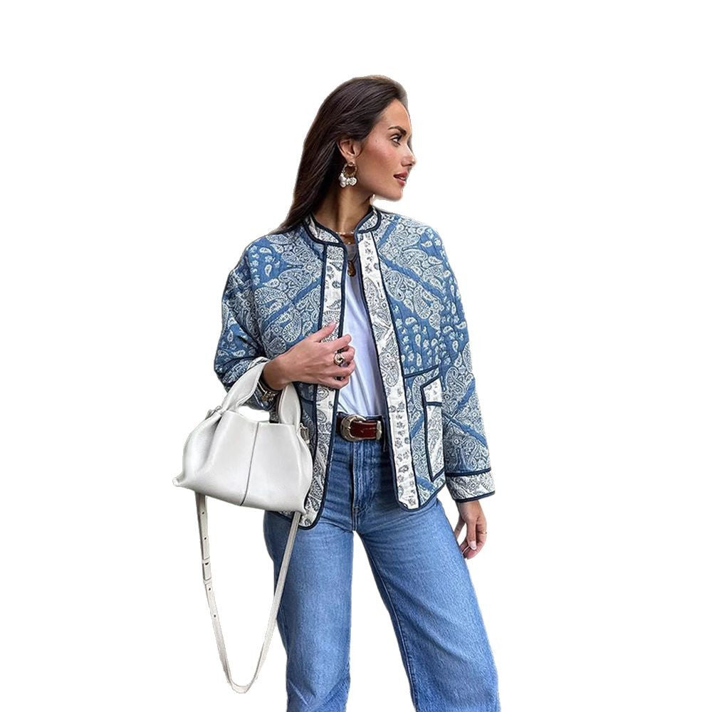 Damen modische leichte Bomberjacke mit Paisleymuster und seitlichen Eingrifftaschen Drune