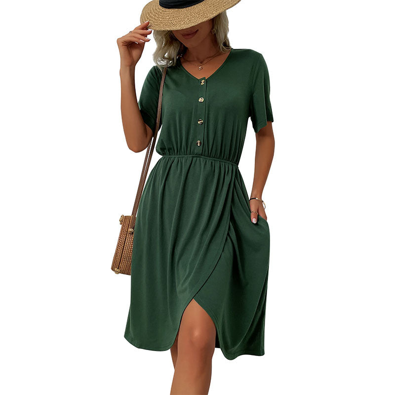 Damen Wickelkleid mit Knopfdetails Drune