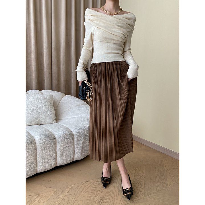Damen Elegantes Oberteil mit asymmetrischem Kragen und gerafften Details Drune