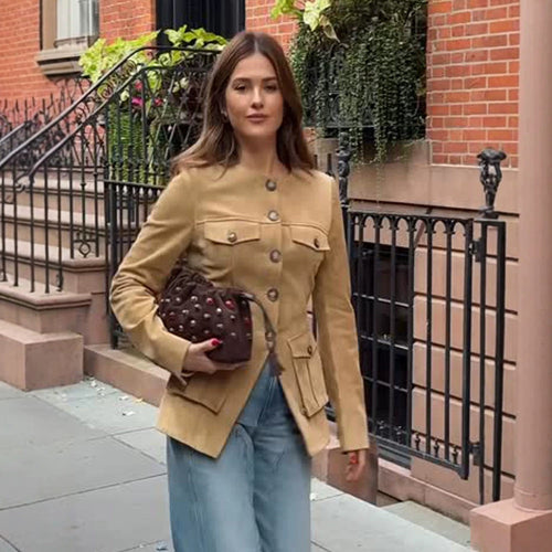 Damen Kurzjacke im Military-Utility-Stil mit aufgesetzten Pattentaschen und Rundhalsausschnitt Drune