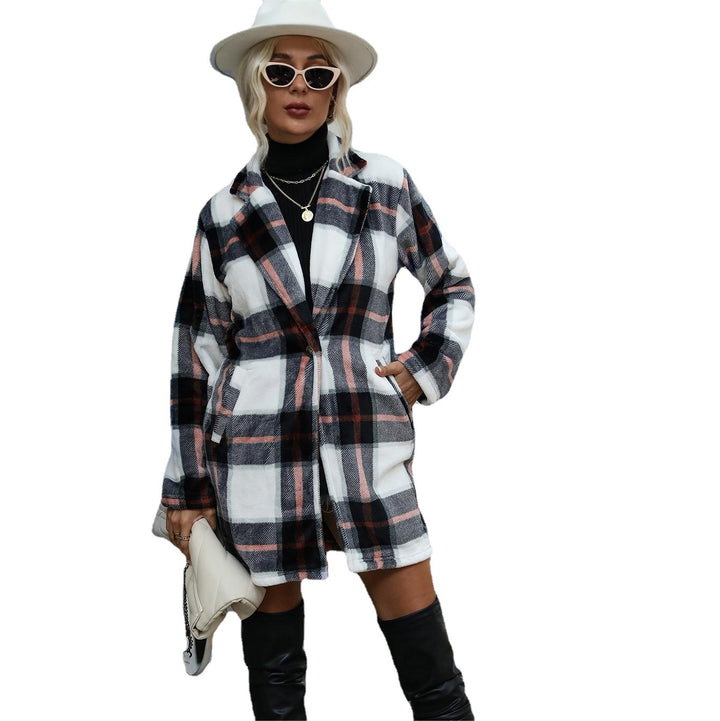 Damen Karierte Fleecejacke mit modischem Schnitt und praktischen Taschen Drune