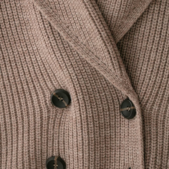 Damen Kurzgeschnittener Grobstrick-Cardigan mit Schalkragen und doppelreihiger Knopfleiste Drune