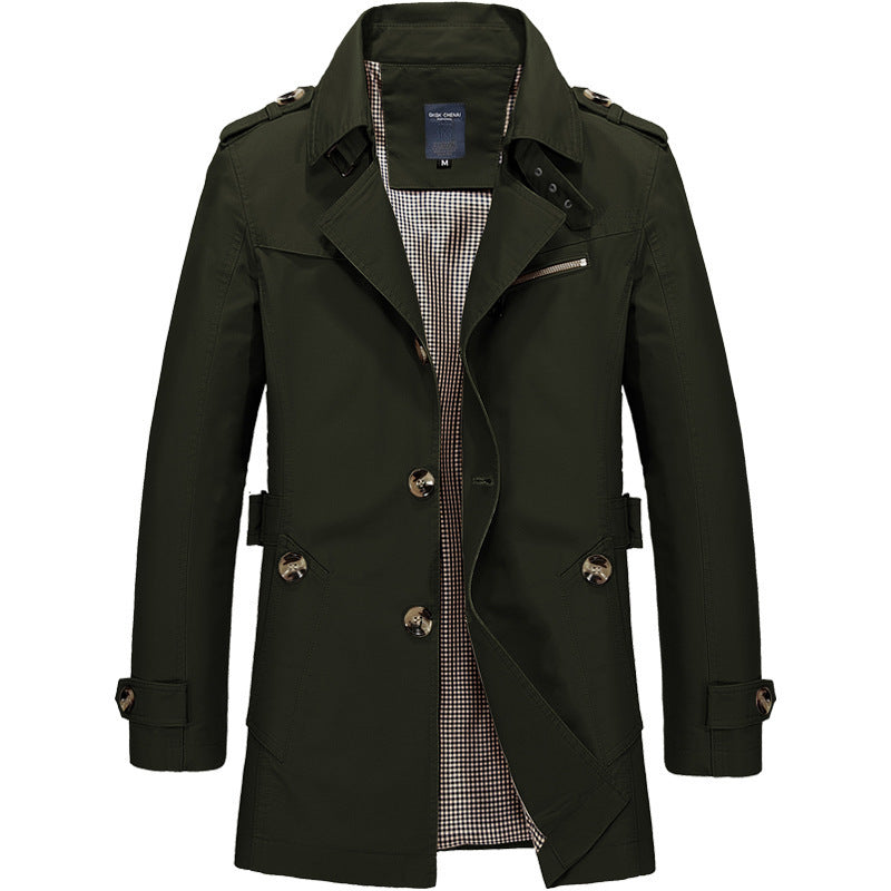 Herren nan legerer Baumwoll-Blazer mit Knopfleiste, aufgesetzten Taschen und gestreiftem Innenfutter Drune