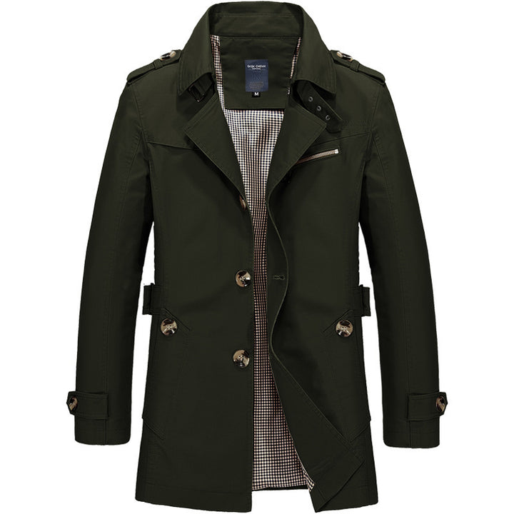 Herren nan legerer Baumwoll-Blazer mit Knopfleiste, aufgesetzten Taschen und gestreiftem Innenfutter Drune