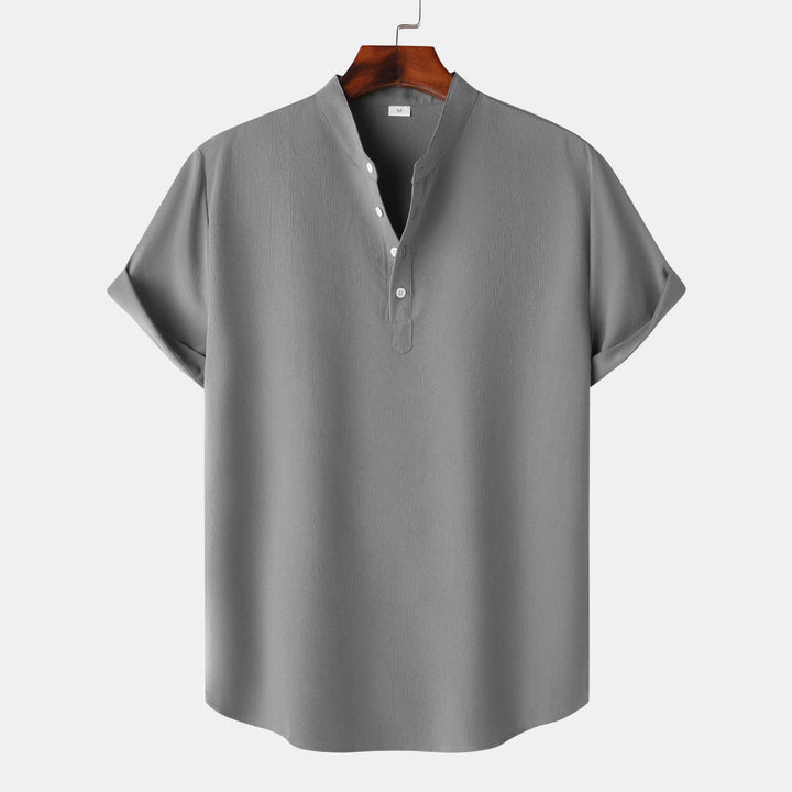 Herren Kurzarmhemd mit modernem Henley-Design und funktionalen Knöpfen Drune