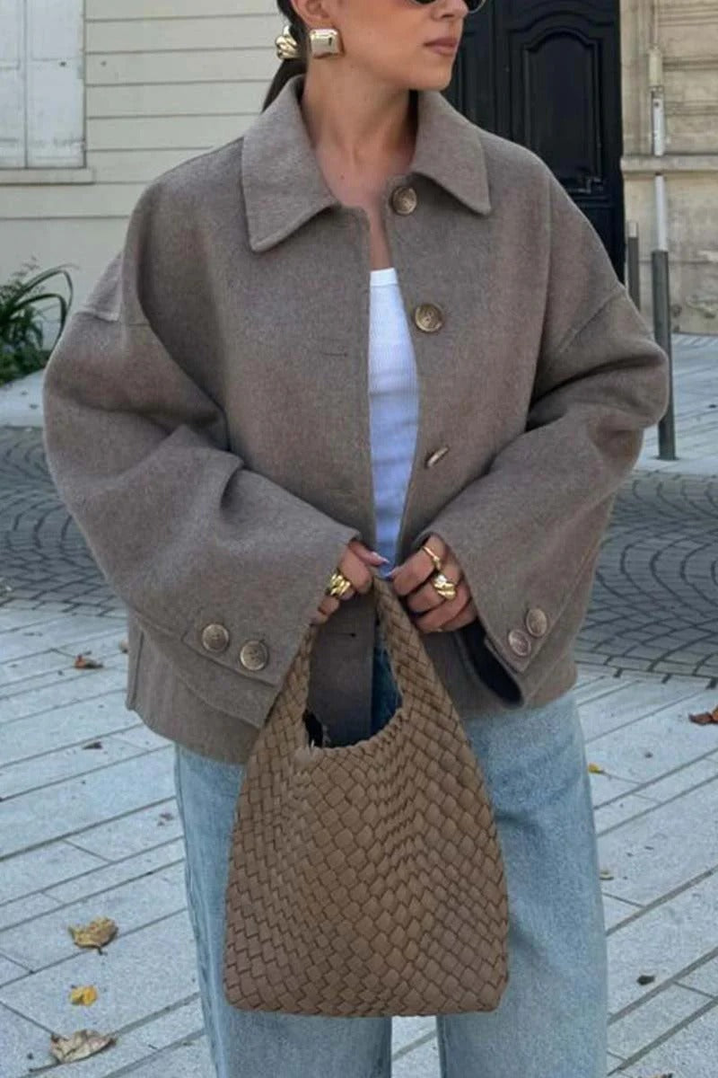 Damen Modische Oversized-Wolljacke mit Knopfdetails und weitem Schnitt Drune