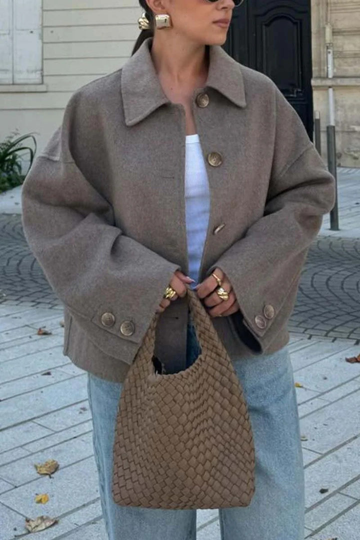 Damen Modische Oversized-Wolljacke mit Knopfdetails und weitem Schnitt Drune
