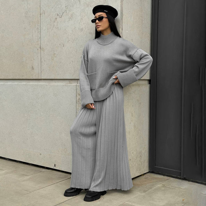 Damen Strickpullover mit plissierter Maxi-Hose Drune