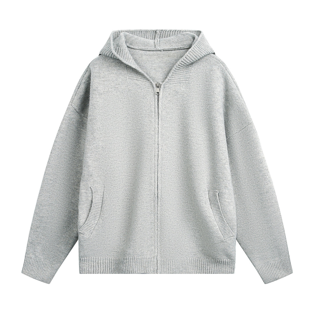 Unisex Grobstrick‑Kapuzenjacke mit durchgehendem Reißverschluss und aufgesetzten Eingrifftaschen Drune