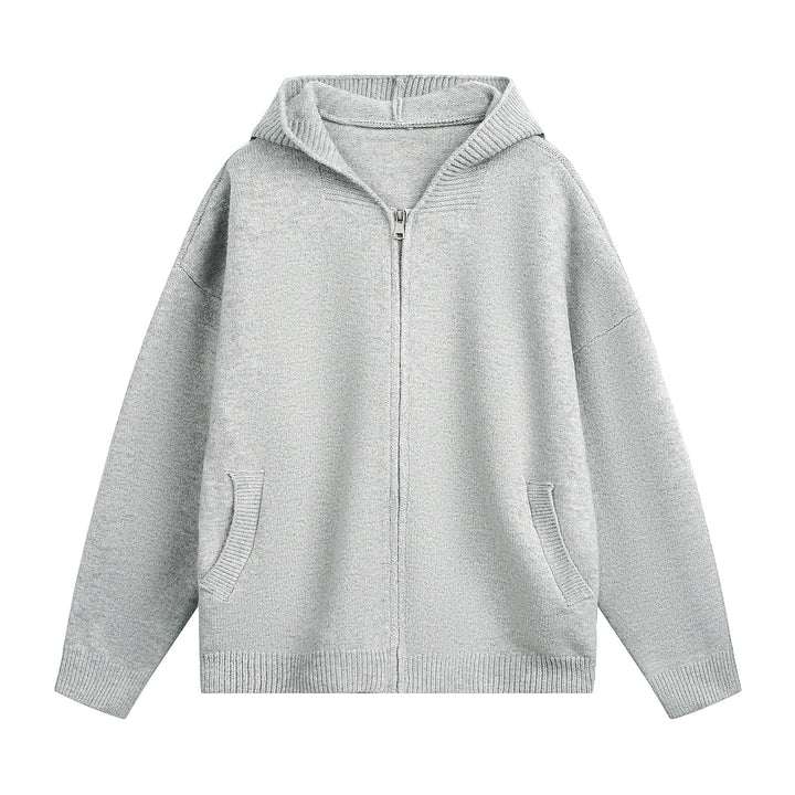 Unisex Grobstrick‑Kapuzenjacke mit durchgehendem Reißverschluss und aufgesetzten Eingrifftaschen Drune