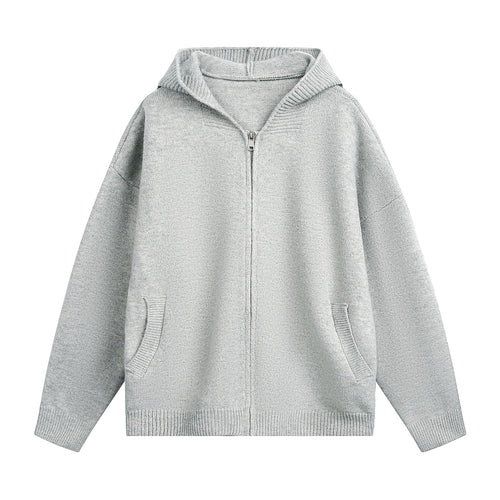 Unisex Grobstrick‑Kapuzenjacke mit durchgehendem Reißverschluss und aufgesetzten Eingrifftaschen Drune