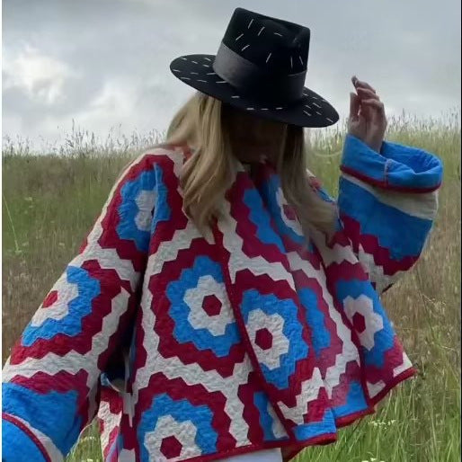 Damen Gesteppte Quilt-Jacke im Patchwork-Motiv mit kastiger Oversize-Silhouette Drune