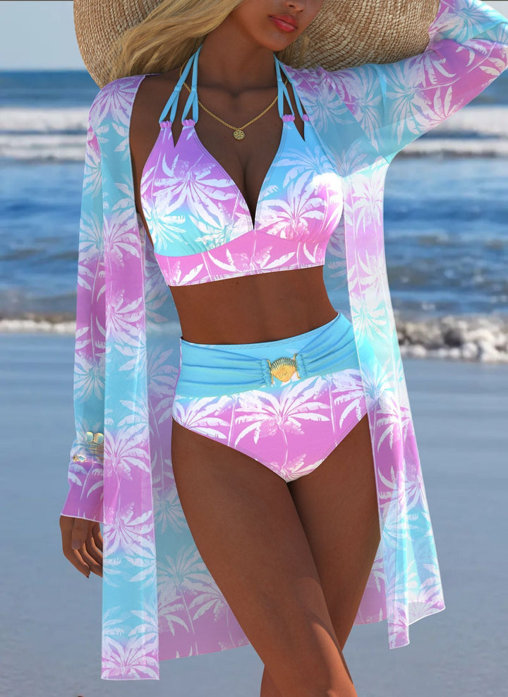 Damen Bikini-Set mit kreativem geometrischen Design und hohem Bund Drune
