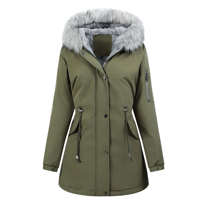 Damen Winterparka mit abnehmbarer Kunstfellkapuze und taillierender Kordelzug Drune