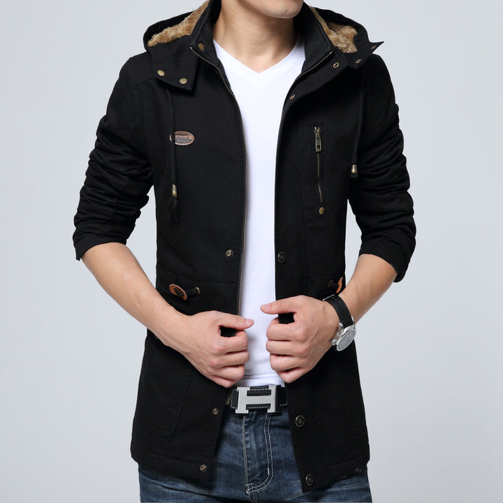 Herren Parka mit Teddyfutter in Kapuze, Utility‑Taschen und Kordelzug Drune