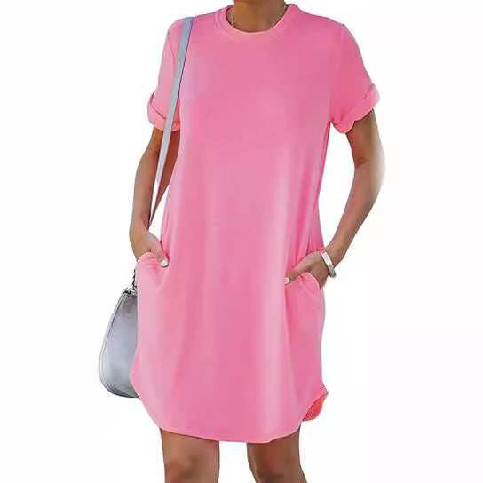 Damen lässiges Freizeitkleid mit Taschen und Rundhalsausschnitt Drune