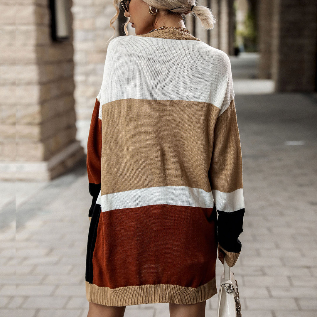 Damen Oversize Strickcardigan mit Colorblock, Knopfleiste & langer Silhouette Drune