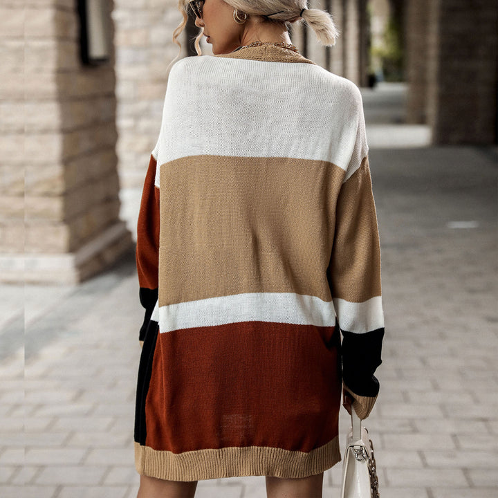 Damen Oversize Strickcardigan mit Colorblock, Knopfleiste & langer Silhouette Drune
