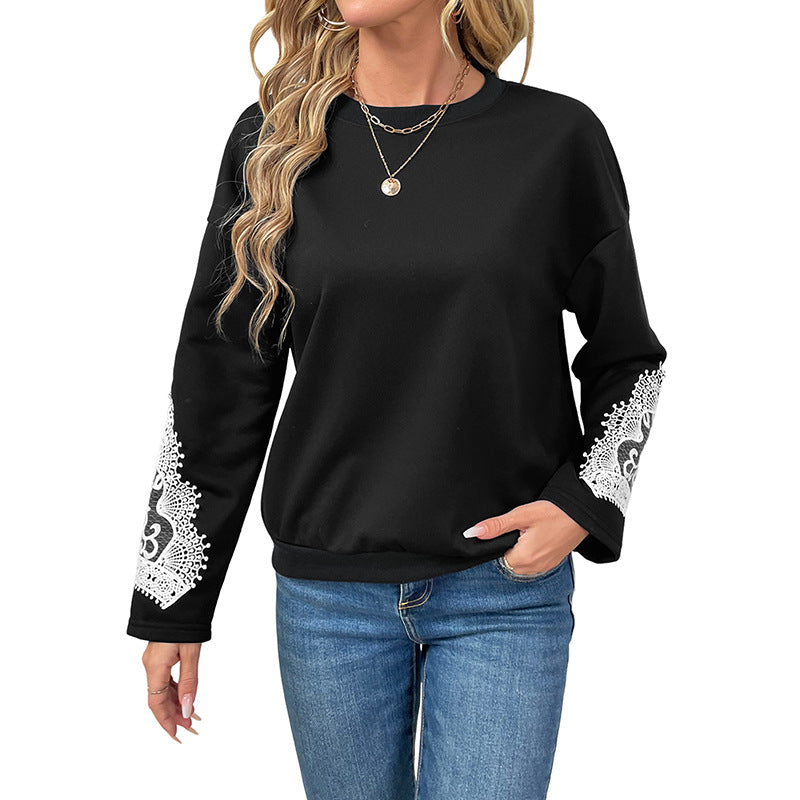 Damen Elegantes Sweatshirt mit Spitzenakzenten Drune