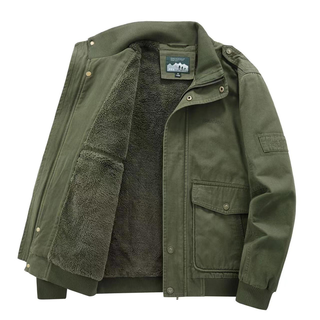 Herren Thermo-Canvasblouson mit durchgehendem Teddyfutter, Rippkragen und Utility‑Pattentaschen Drune