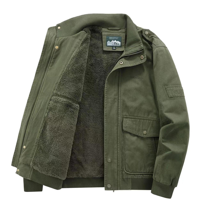 Herren Thermo-Canvasblouson mit durchgehendem Teddyfutter, Rippkragen und Utility‑Pattentaschen Drune