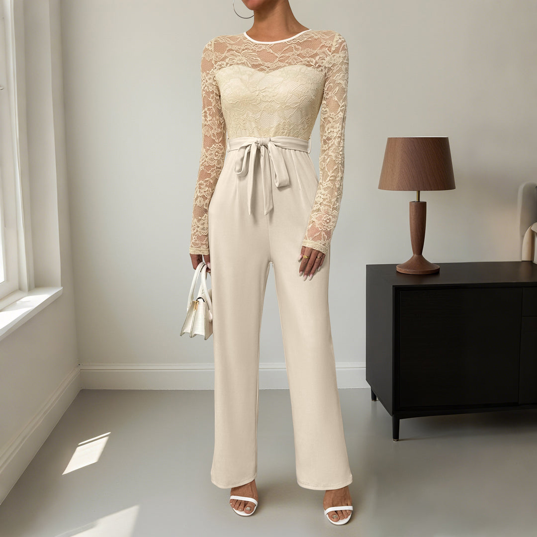 Damen Eleganter und vielseitiger Jumpsuit mit Spitzenoberteil Drune
