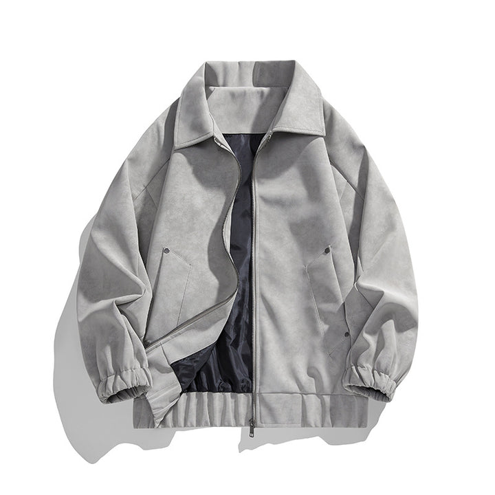 Herren Kunstvelours‑Bomberjacke im Oversize‑Boxy‑Cut mit Zwei‑Wege‑Reißverschluss & elastischem Saum Drune