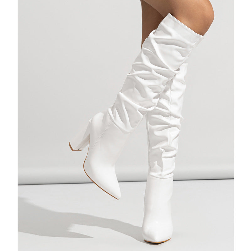 Damen Overknee-Stiefel mit modischer Raffung und elegantem Blockabsatz Drune
