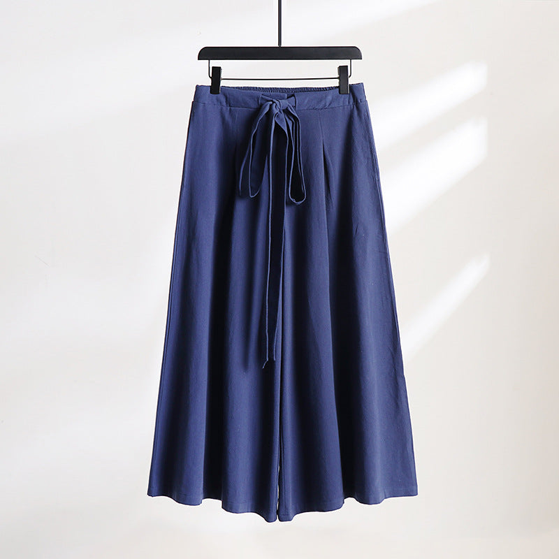 Damen Palazzo-Culotte mit elastischem Bund und Bindegürtel Drune