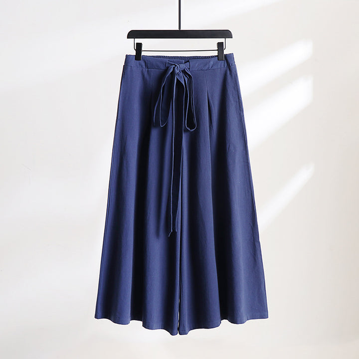 Damen Palazzo-Culotte mit elastischem Bund und Bindegürtel Drune
