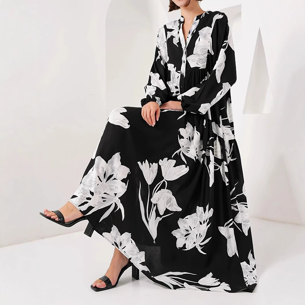 Damen Maxikleid mit floralem Print und elegantem Knopfdesign Drune