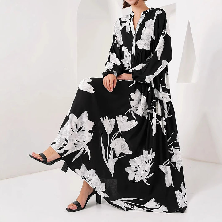 Damen Maxikleid mit floralem Print und elegantem Knopfdesign Drune