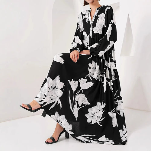 Damen Maxikleid mit floralem Print und elegantem Knopfdesign Drune