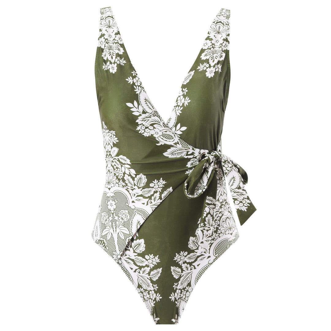 Damen Badeanzug mit modischem Wickelrock und floralem Design Drune